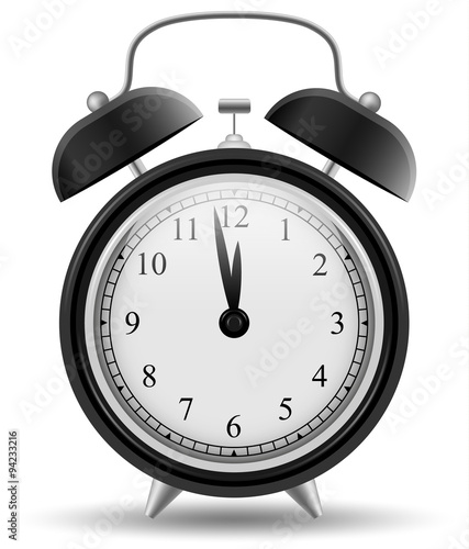 Wecker weiß schwarz Symbol mit Stunden Uhrzeit Vektor isoliert