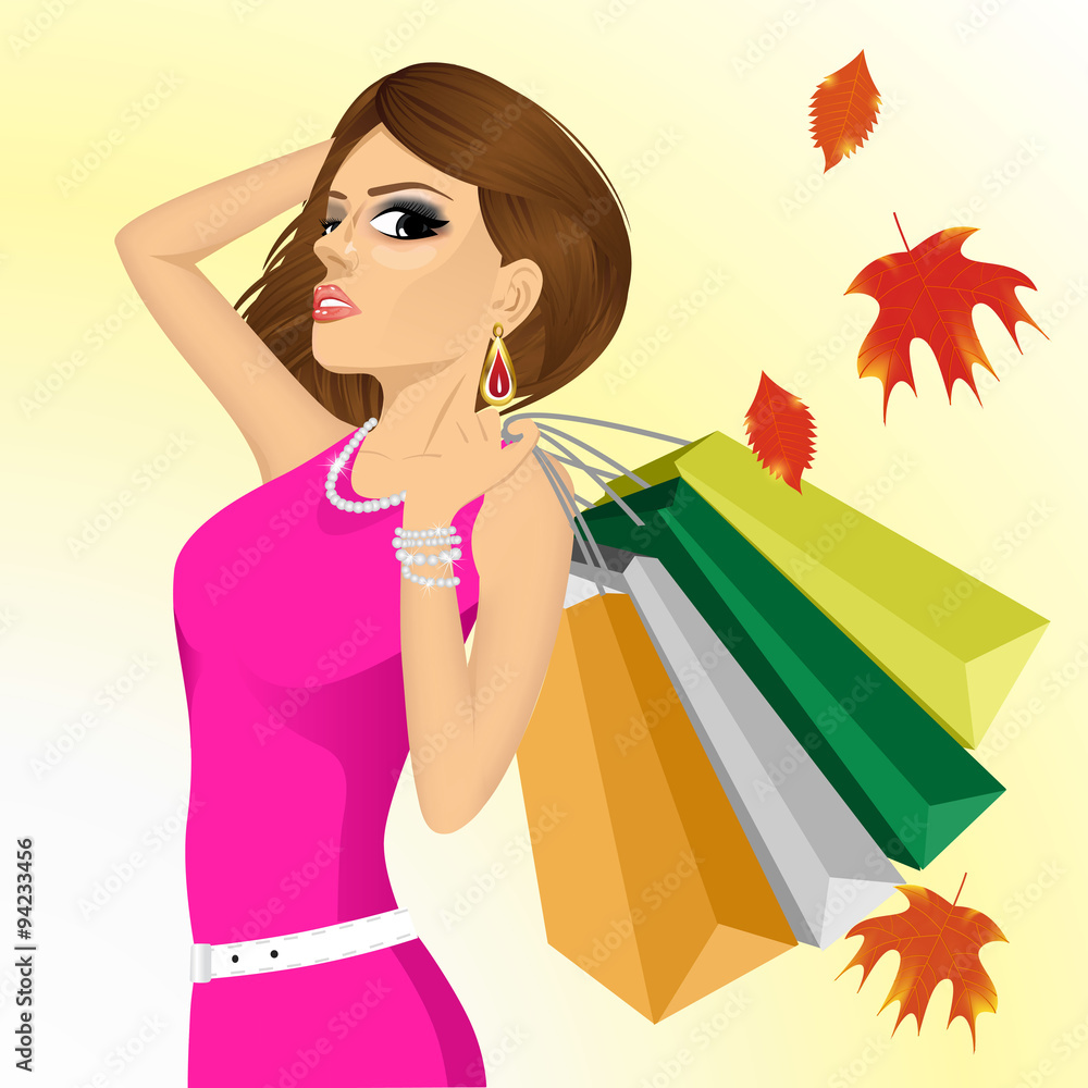 young haughty woman with shopping bags young haughty woman with shopping bags