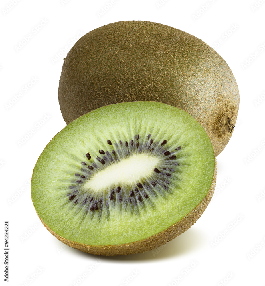Whole kiwi half isolated on white background Whole kiwi half isolated on white background