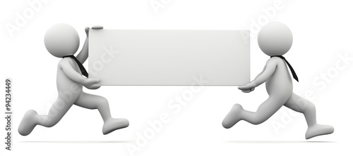 Foto omino 3d che corre con cartello