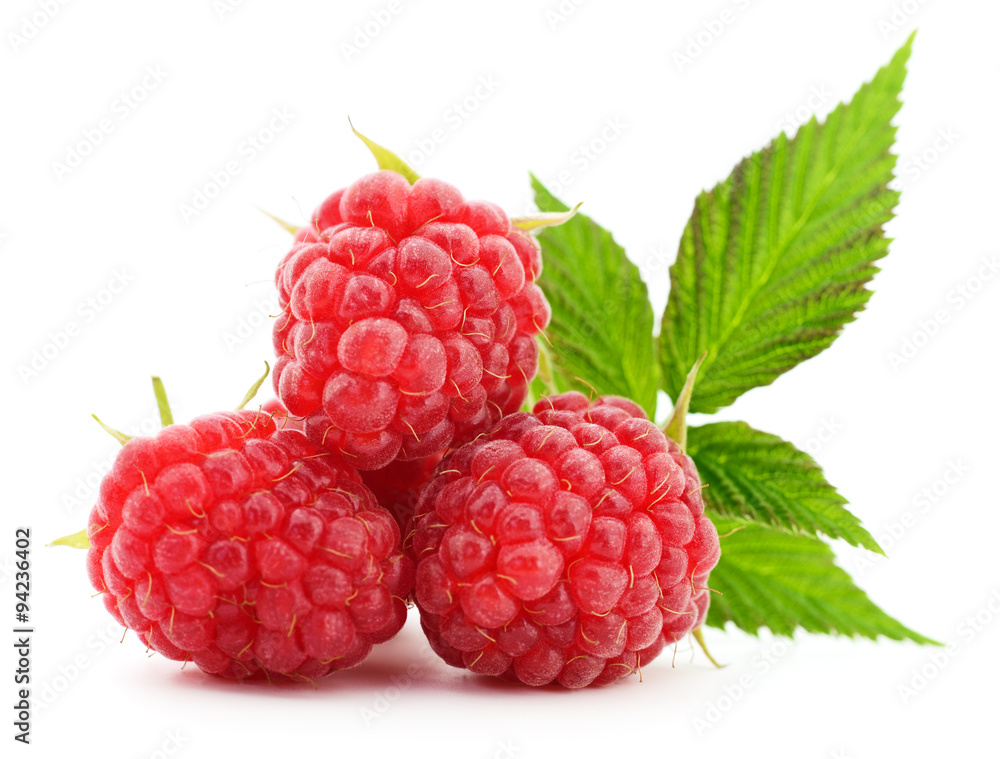 Raspberries and leaves. Raspberries and leaves.