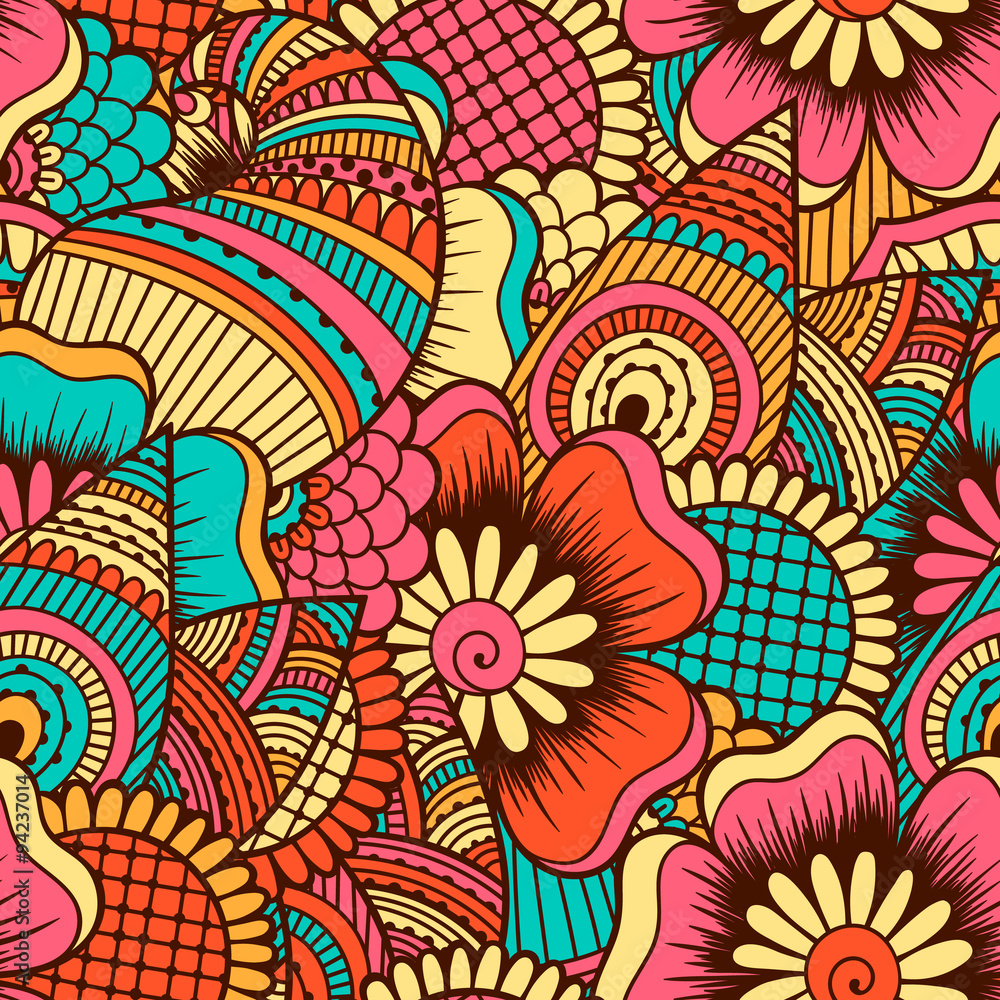 Hand drawn seamless pattern with floral elements. Hand drawn seamless pattern with floral elements.