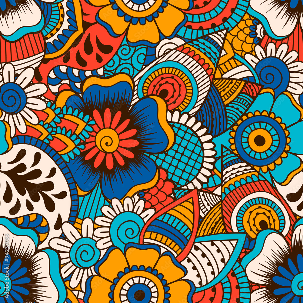 Fototapeta premium Hand drawn seamless pattern with floral elements. 