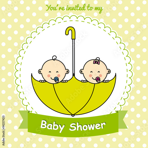 Twins baby shower. twin babies inside an umbrella