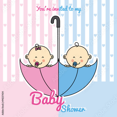 Twins baby shower. twin babies inside an umbrella