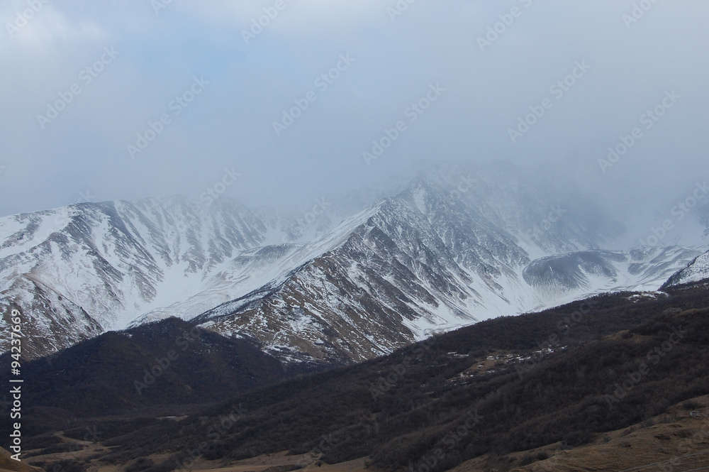 Mountain peaks in Fiagdon, North Ossetia