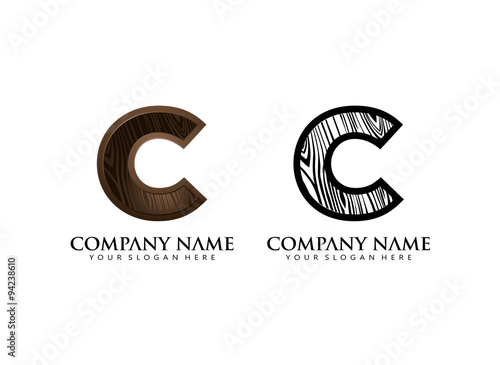 initial C wooden texture contour vector logo icon