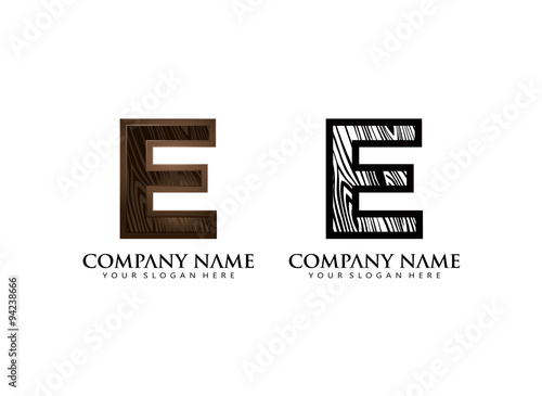 initial E wooden texture contour vector logo icon