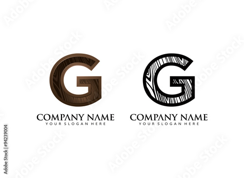 initial G wooden texture contour vector logo icon