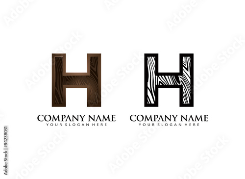 initial H wooden texture contour vector logo icon