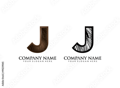 initial J wooden texture contour vector logo icon