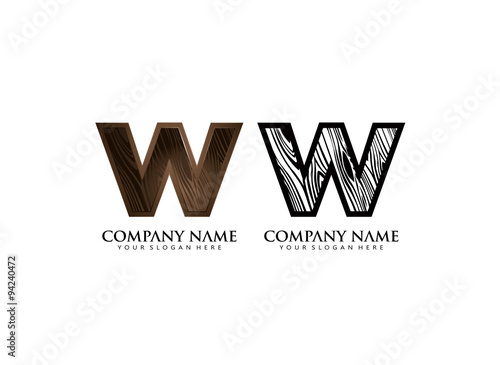 initial W wooden texture contour vector logo icon