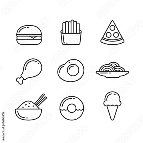Fast food restaurant line icons