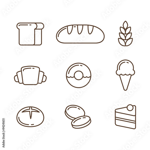 Bread and dessert line icons