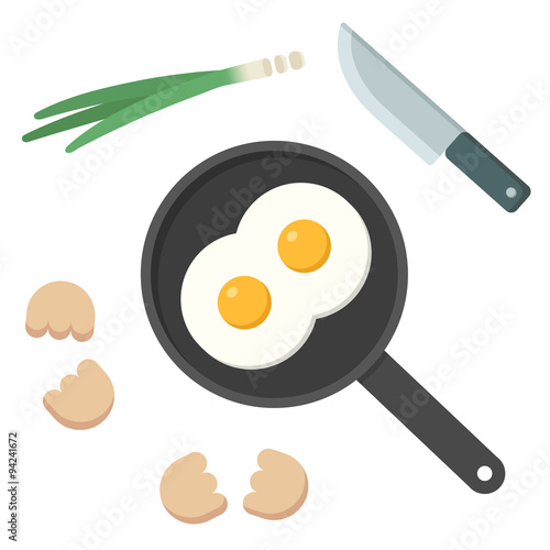 Fried eggs on skillet