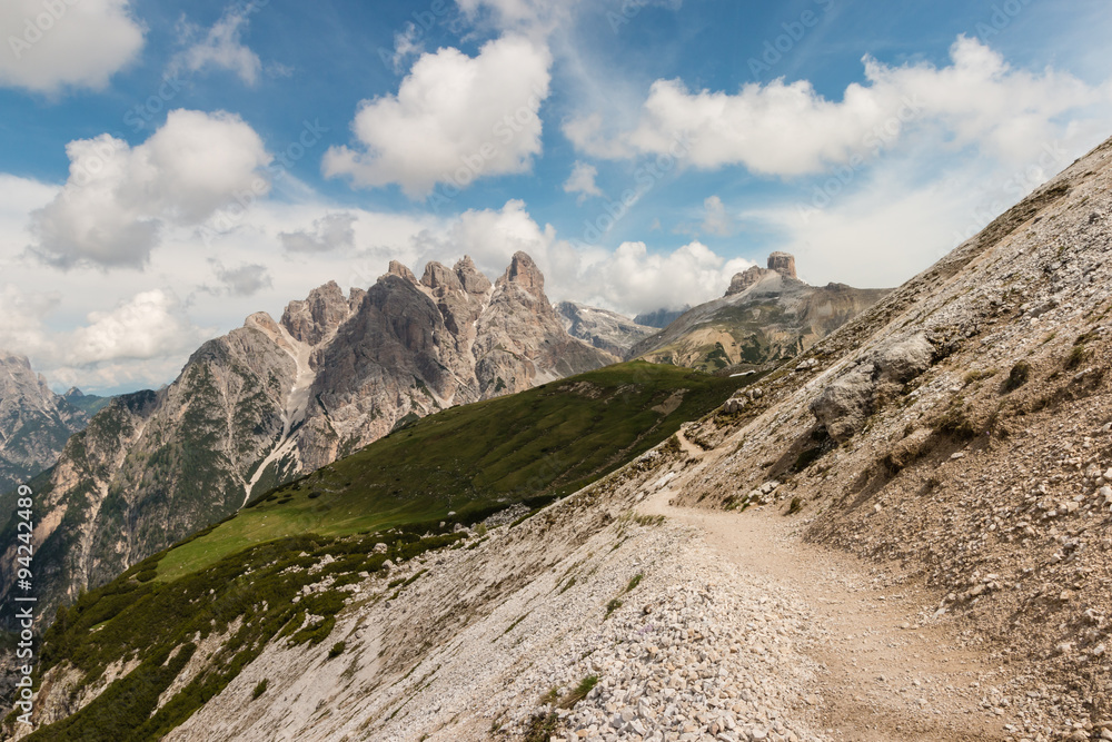 footpath across slope in Dolomites footpath across slope in Dolomites