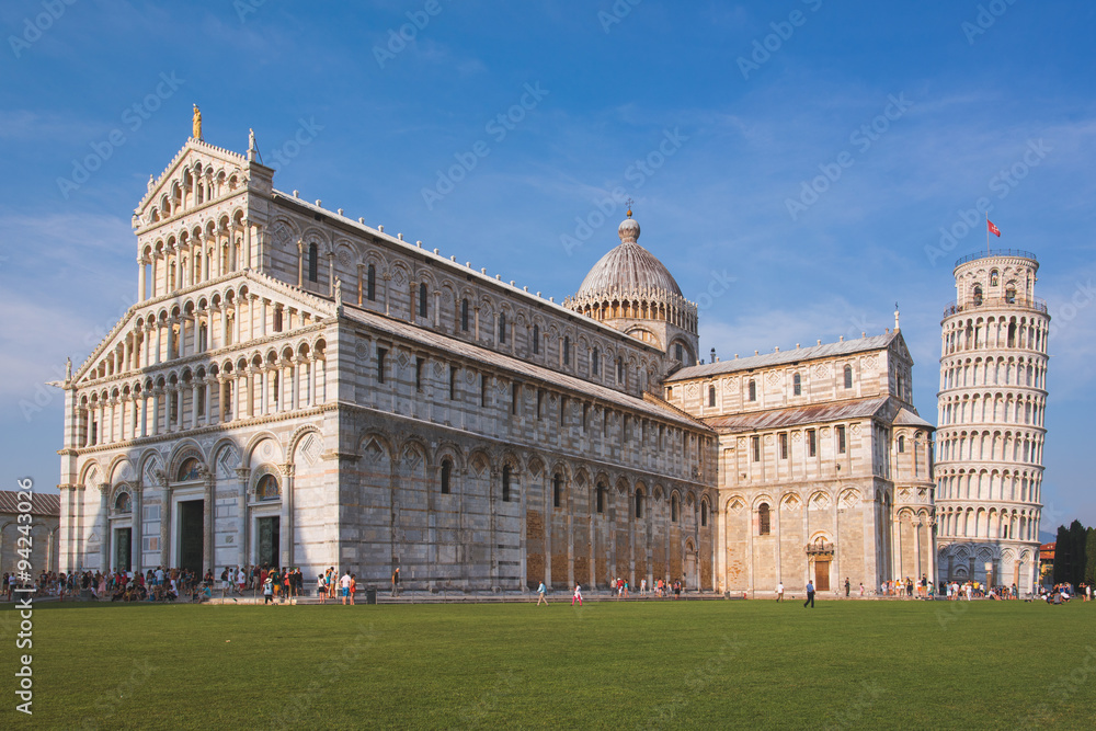 Cathedral of Pisa with the leaning tower, famous tourist destination