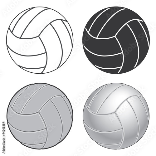 Volleyball Four Ways is an illustration of four versions of a volleyball ranging from simple version to a more complex or realistic version.