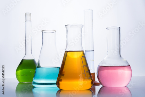 chemistry laboratory equipment, flasks and test tube