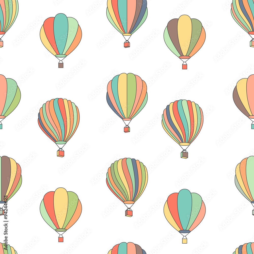 Naklejka premium Vector seamless pattern with hot air balloons