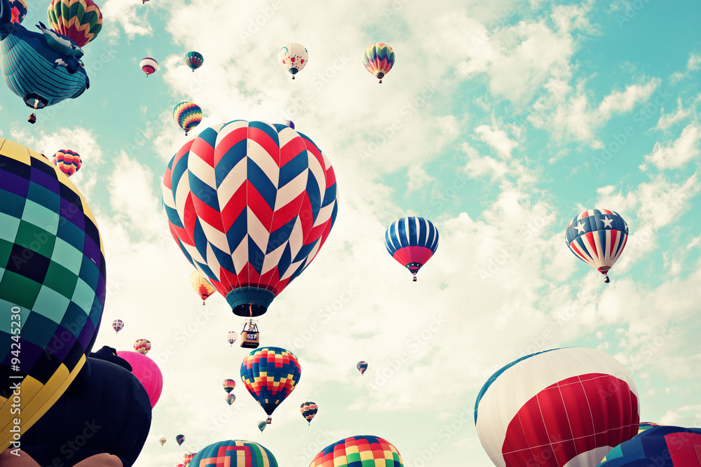 Fototapeta premium Vintage hot air balloons in flight