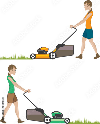 Woman with lawnmower