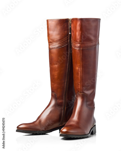 brown leather high boots