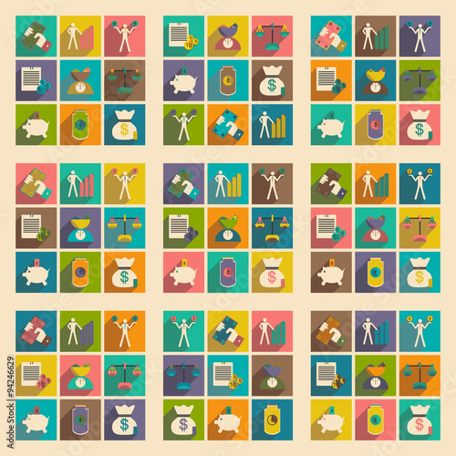 Flat with shadow concept Stylish economic icons