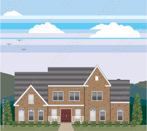 Large Brick house with landscape stylized vector