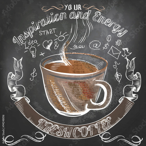 Coffee vector poster with hand drawn coffee mug