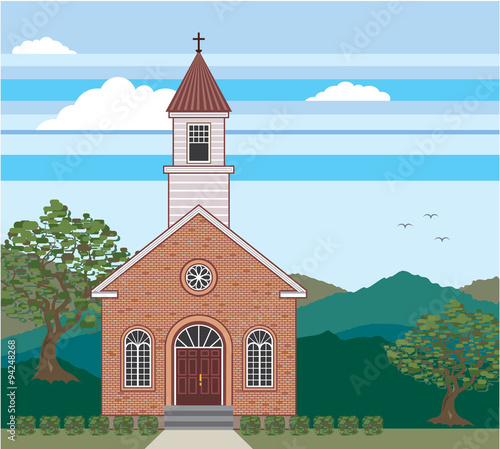 Brick church vector landscape