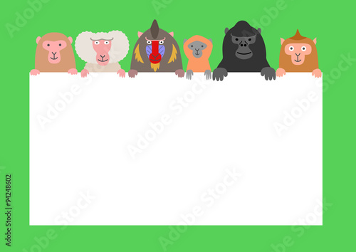 monkies with card, green background