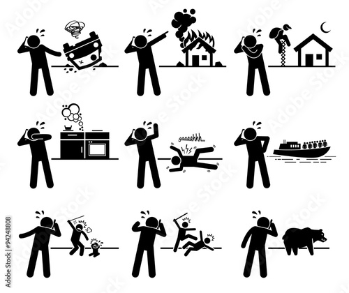 Man Calling Emergency Call with Phone for Road Accident, Fire, Theft, Gas Leak, Poison, Medical Problem, Coast Guard, Child Abuse, Violence, and Animal Control Department for Help