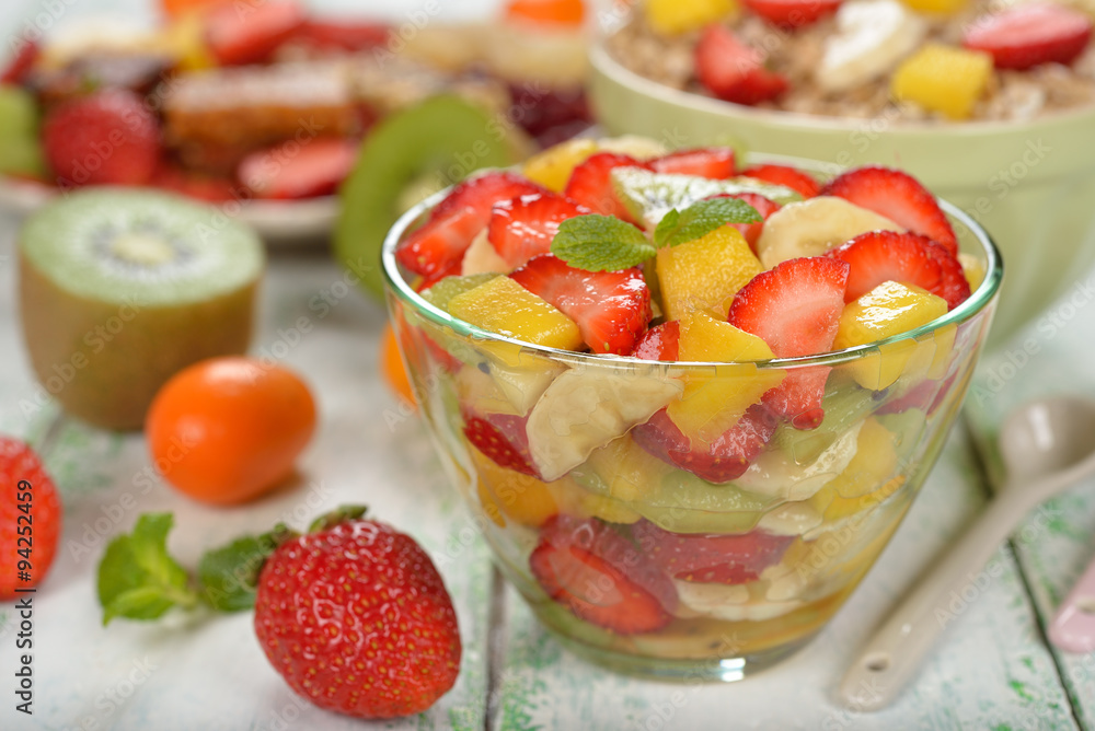 Fruit salad with mango and strawberries Fruit salad with mango and strawberries