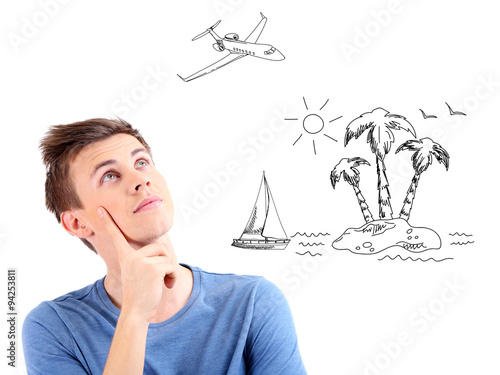 Dreaming guy isolated on white