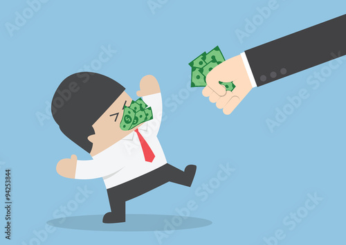 Businessman being forced to eat money