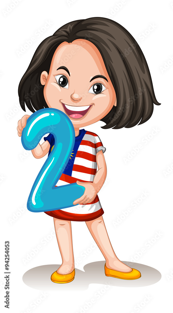 Little girl holding number two Little girl holding number two