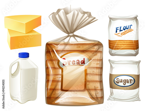 Food set with bread and milk
