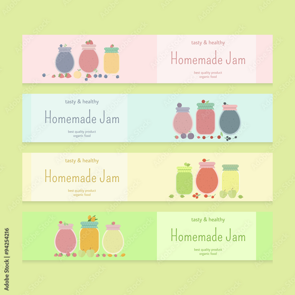 Set of flyer templates with fruit jam Set of flyer templates with fruit jam