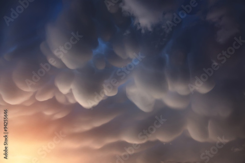 Mammatus clouds are pouch-like cloud structures. It’s a strange and very rare formations of clouds in sinking air. photo