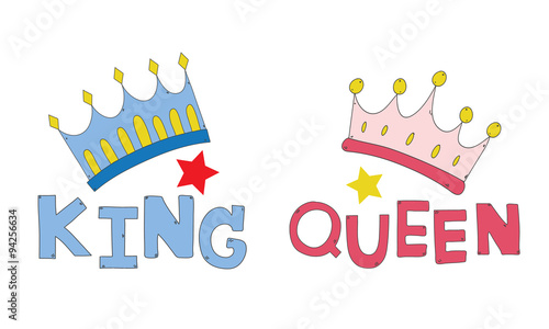 couple crown king and queen hand drawn for T-shirt couple or dec