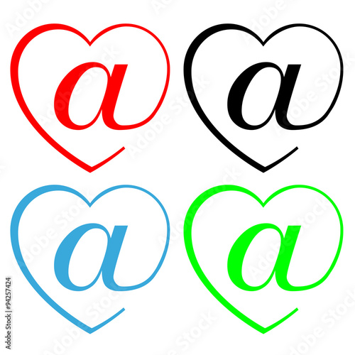Icono plano arroba en corazon en varios colores