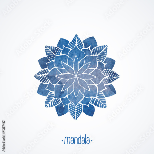 Watercolor blue lace pattern. Vector element. Mandala