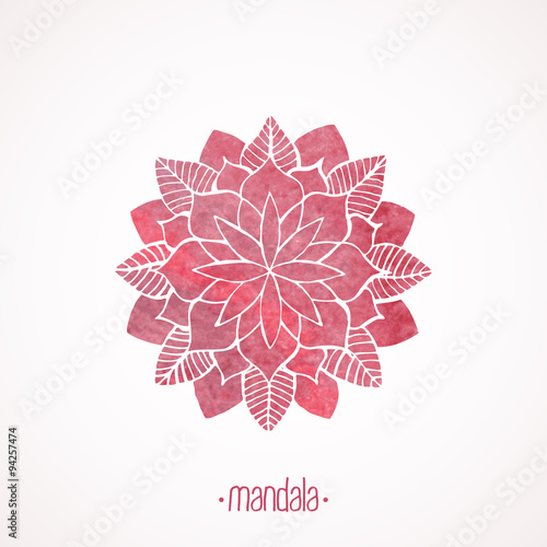 Watercolor pink lace pattern. Vector element. Mandala