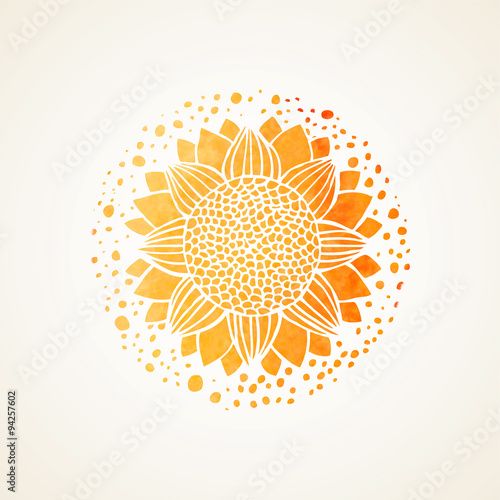 Watercolor sunny yellow lace pattern. Vector element. Mandala