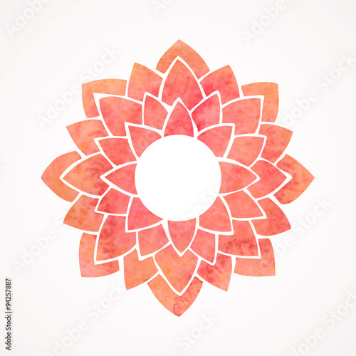 Watercolor red frame with lotus flower pattern. Vector element