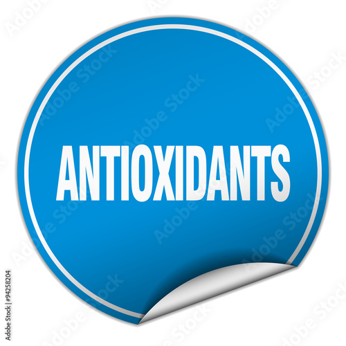 antioxidants round blue sticker isolated on white