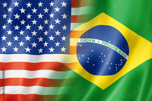 Canvas Print USA and Brazil flag
