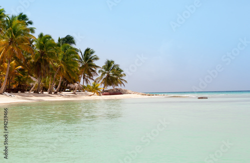 view from the sea on a tropical beach and the island