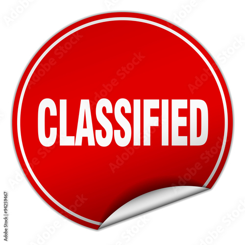 classified round red sticker isolated on white